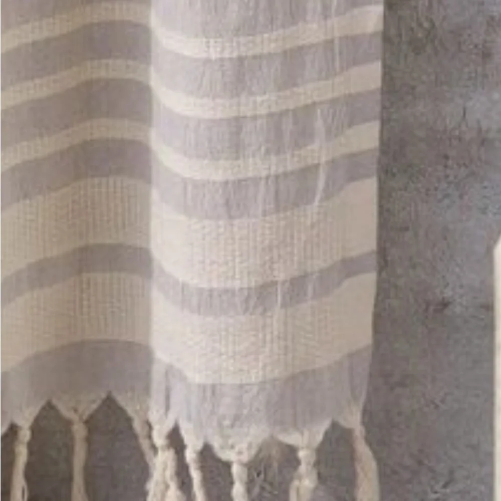 Organic Cotton Loom Weave Spa Bath Towel Gray Natural Stripe NEW Sensitive Skin